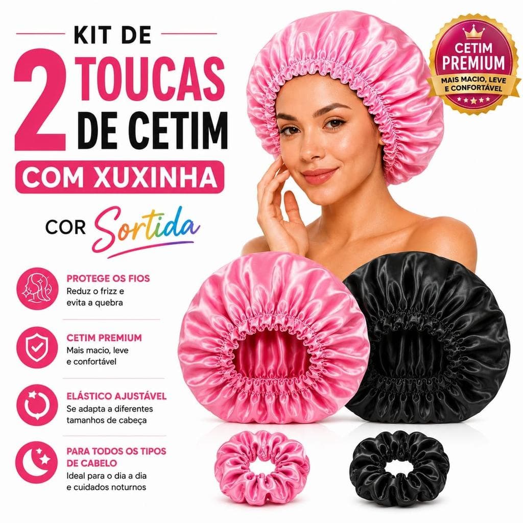 TOUCA DE CETIM COR SORTIDA COM XUXINHA - 2UN