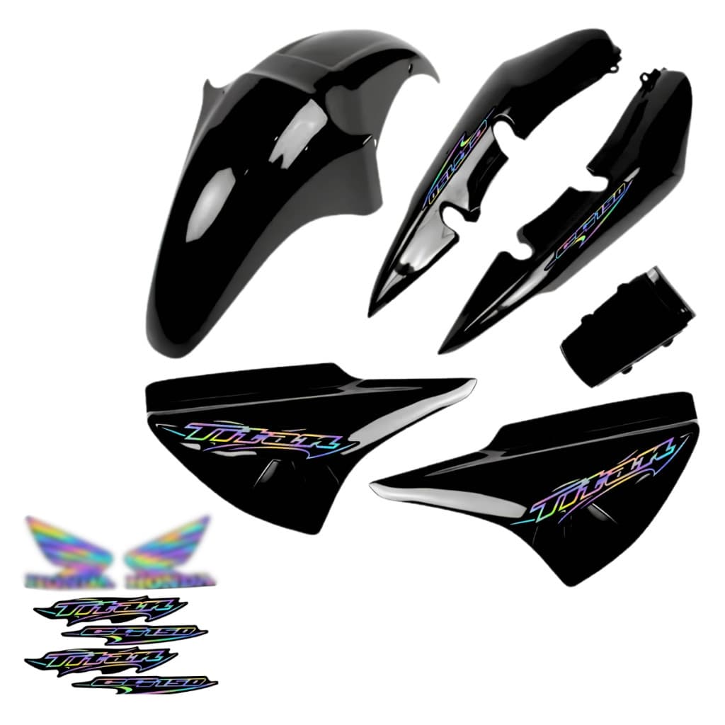 Kit Carenagem Titan 150 Preto 2004/2008 + Adesivos Holográfico