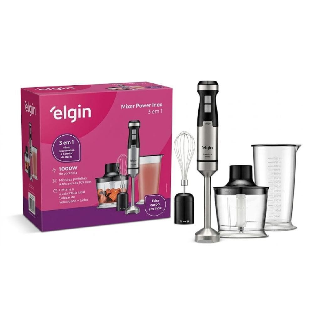 Mixer Processador Triturador Elgin 1000W Aço Inox unção Turbo Portátil 3 em 1 Multiuso 110V