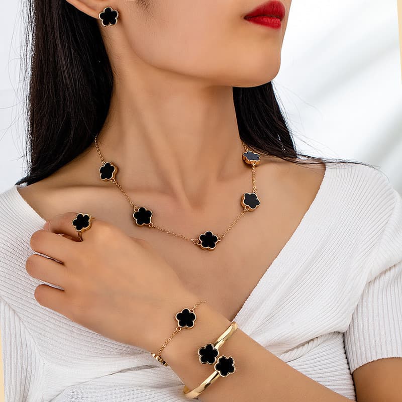 Europeu americano trevo colar pulseira brincos na moda temperamento High-End conjunto de jóias conjunto de jóias