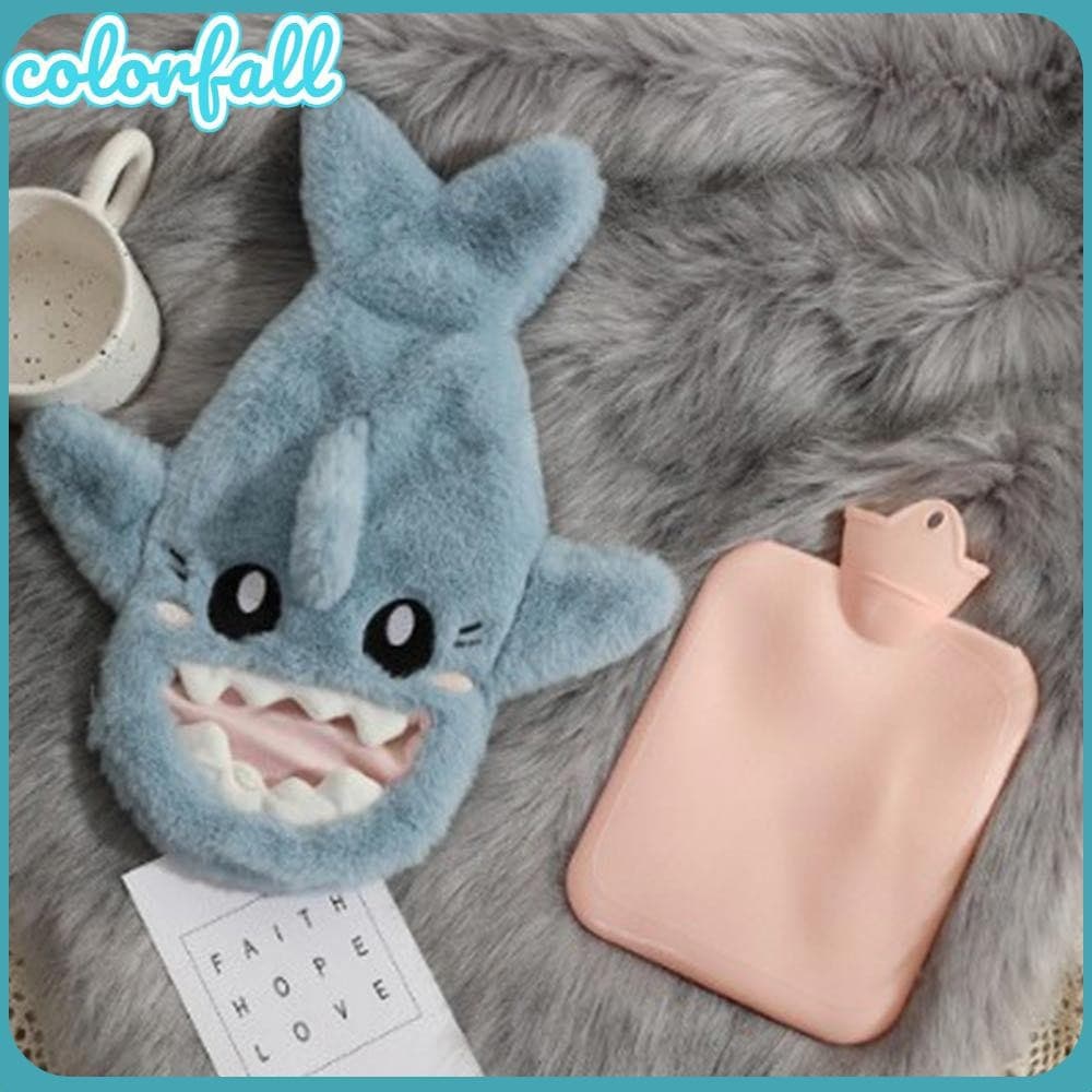 COLORFALLC 1000ML Bolsa De Água Quente De Tubarão , Aquecedor De Mãos De Pelúcia Kawaii , Garrafa Com Isolamento Bonito