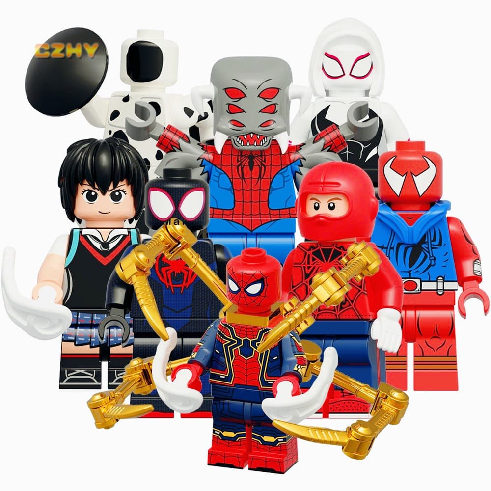 Através do Universo Aranha: Mutantes Miles Morales, Peni Parker, Gwen Stacy, Spot, Block Man - Figuras de Ação e Brinque