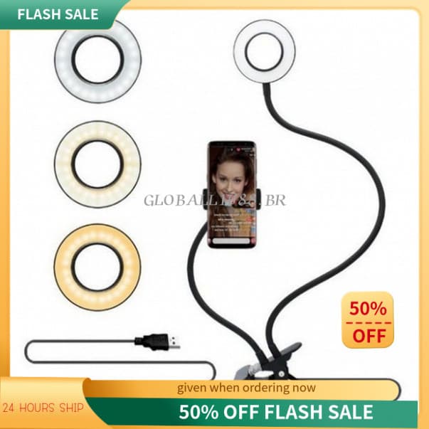 { Estoque Pronto } Ring Light Anel De Luz LED Para Selfie De Maquiagem Ajustável Ao Vivo-Suporte De 8 Cm