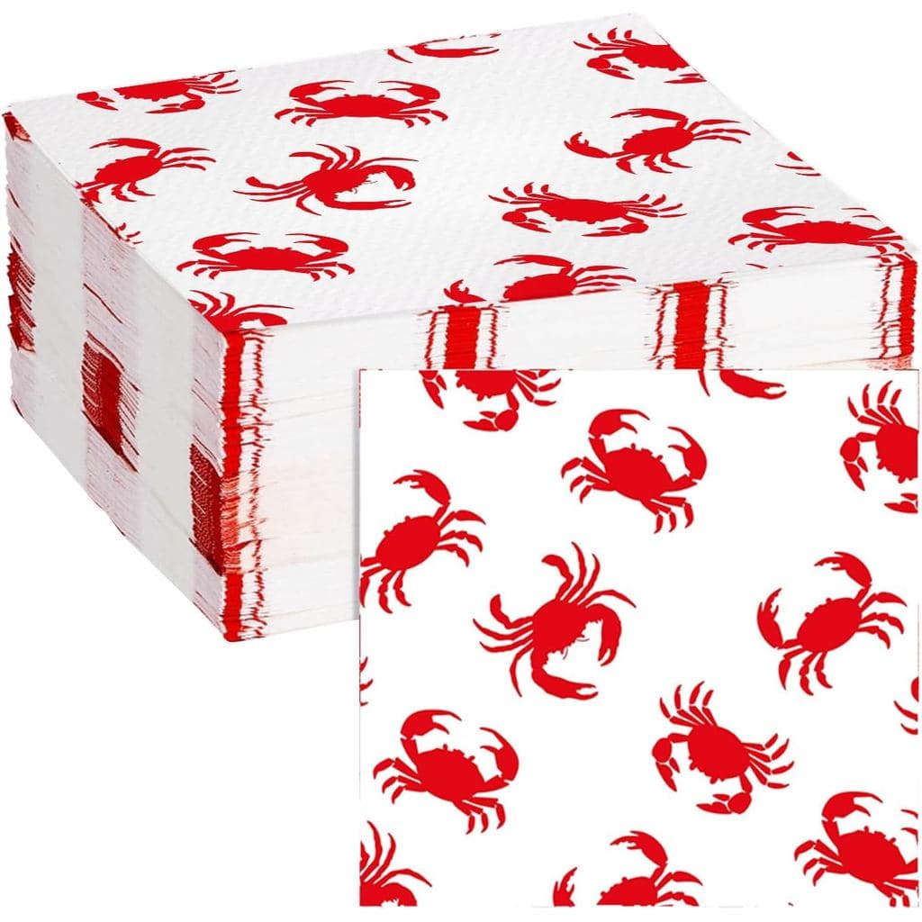 50 Count Crab Napkins, 13 x 13 Inch Disposable Paper Napkins for Crab Boil Birthday Party, Seafood Dinner, Picnic, and H