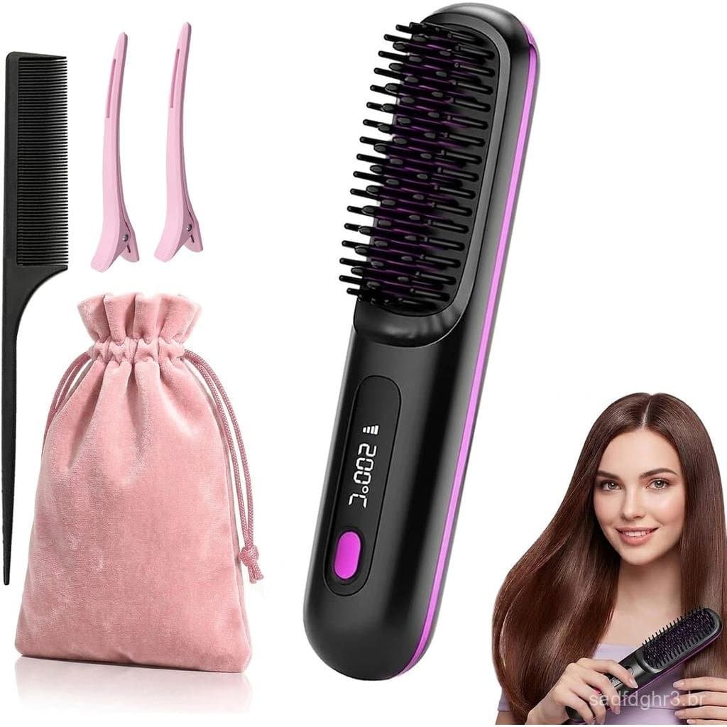 Escova de Cabelo Nucelia para Cabelos Curtos - Escova Alisadora de Cabelo Sem Fio Atualizada 2026 com 3 Configurações, E