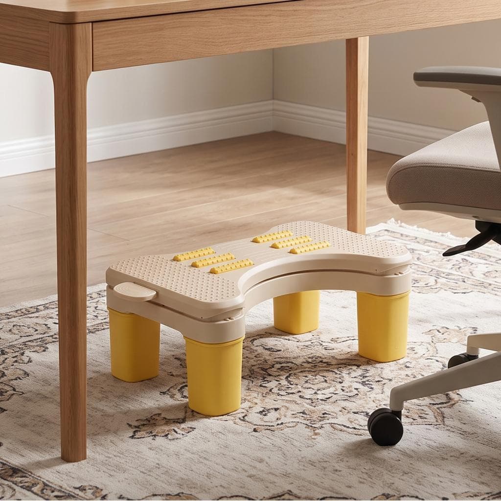 Apoio para os pés sob a mesa Apoio para os pés ergonômico Rolos massageadores com altura ajustável Base segura portátil