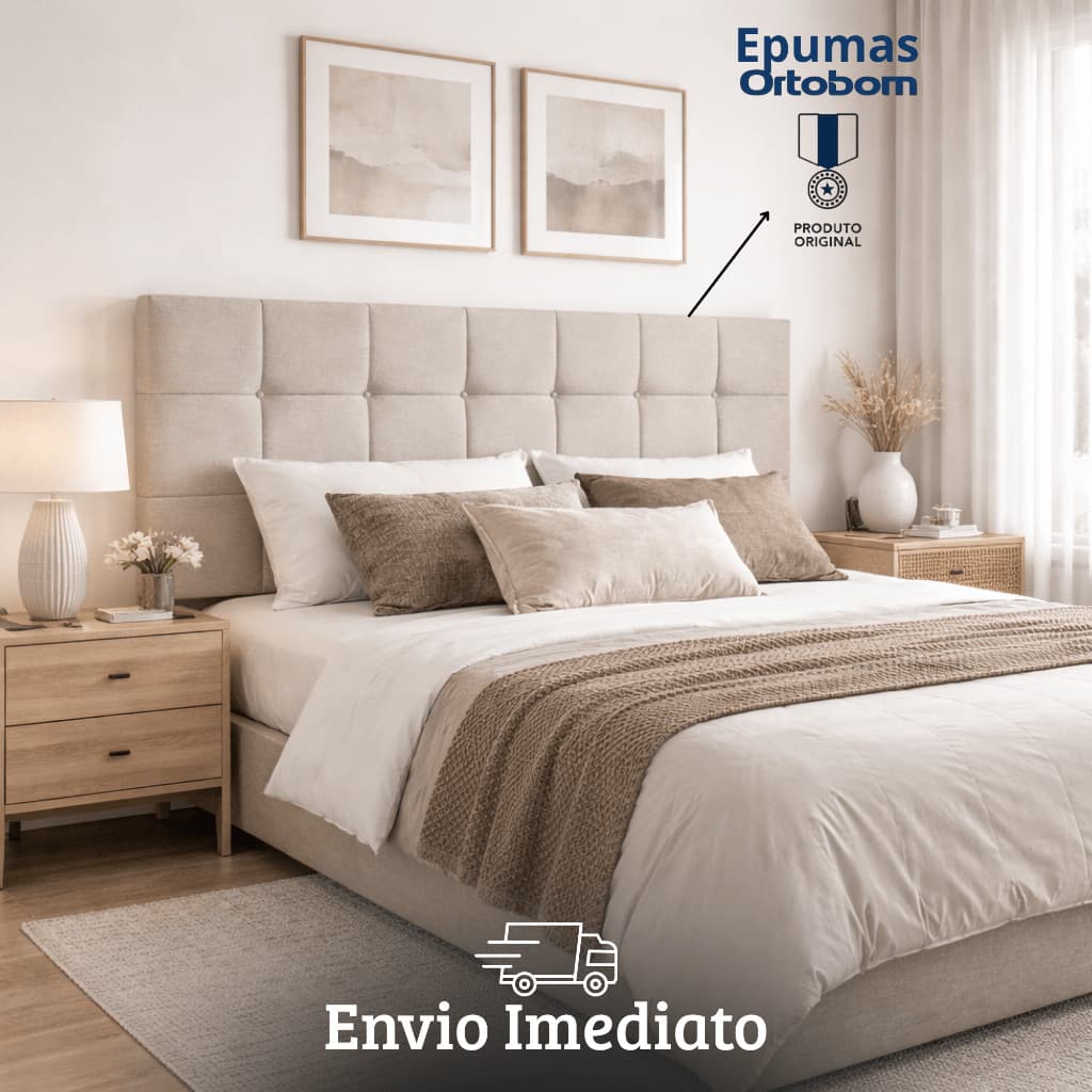Cabeceira Estofada Imperial Suspensa 1,40cm Cama de Casal Espuma Ortobom - Variedade de cores