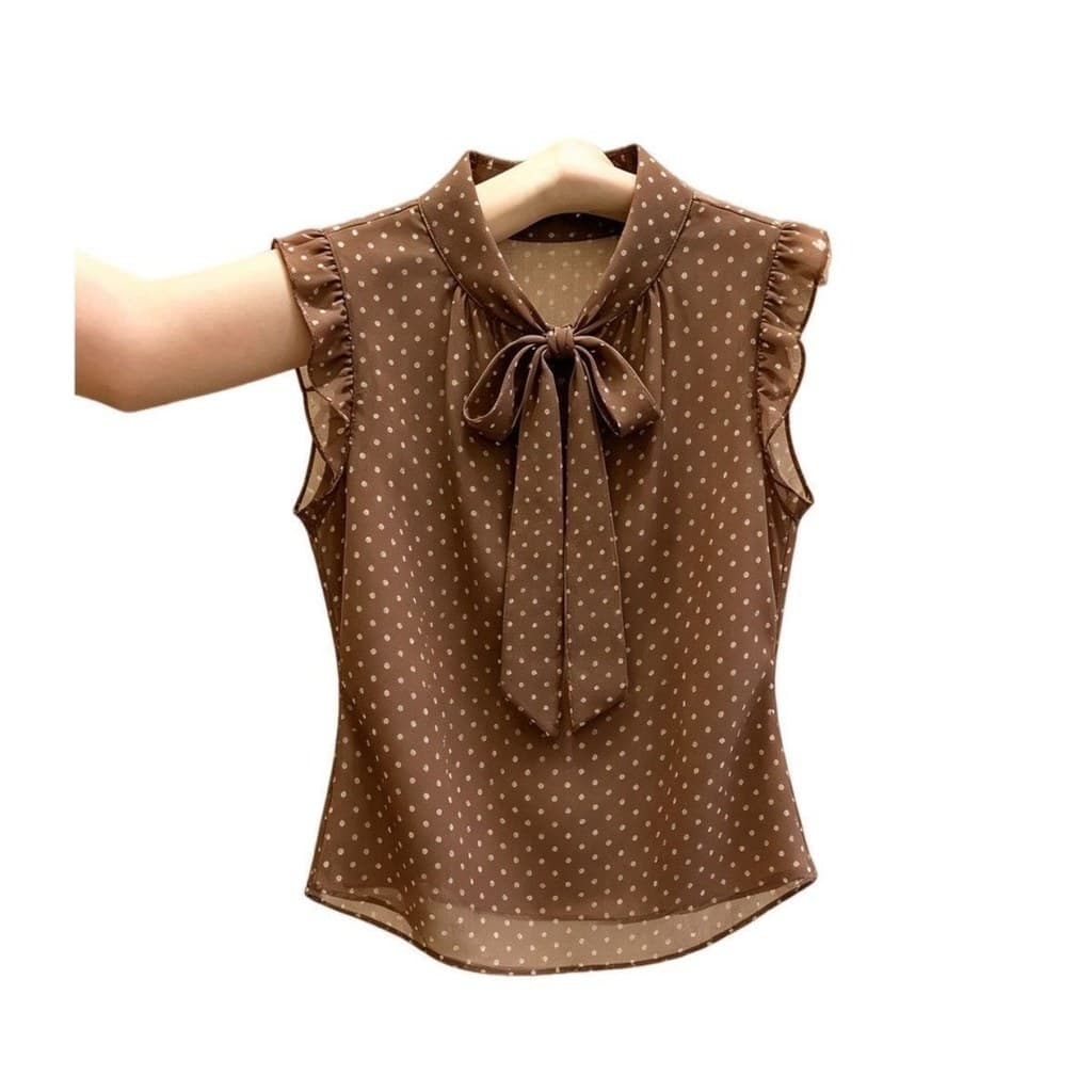 High-End Retro Polka Dot arco amarrado camisa novo estilo temperamento francês mais magro olhar All-Match topo jif0629