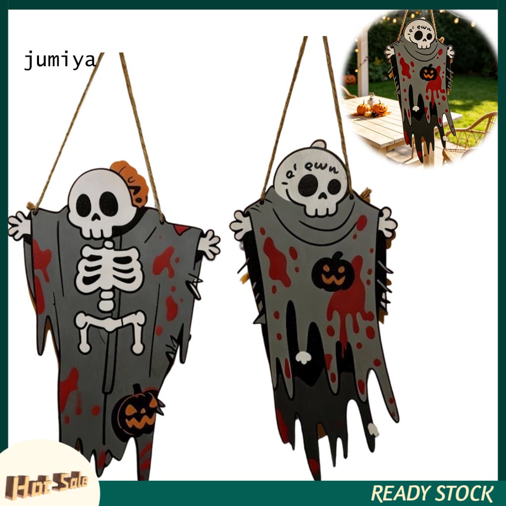 Halloween Door Sign Wooden Hanging Decor Skeleton Hanger Spooky Party Wall Decoration Haunted House Ornament for Home