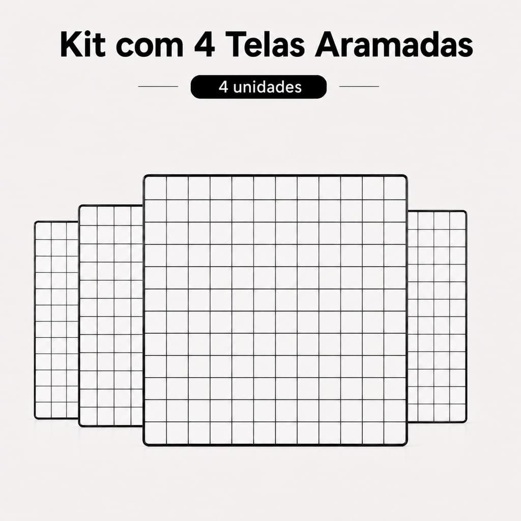Kit 4 Telas Aramadas 60x60cm Memory Board Painel Fotos Grade Preta