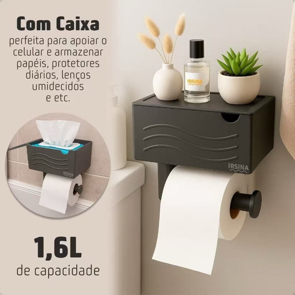 Suporte Papel Higiênico Caixa Organizadora Armazenamento de Parede Apoio de Celular Banheiro Lavado