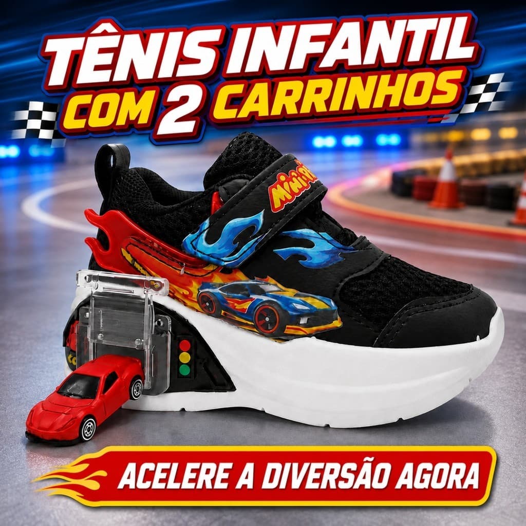 Tênis Infantil Menino Com Carrinho Garagem Velcro Confortável Resistente Leve Divertido Para Escola