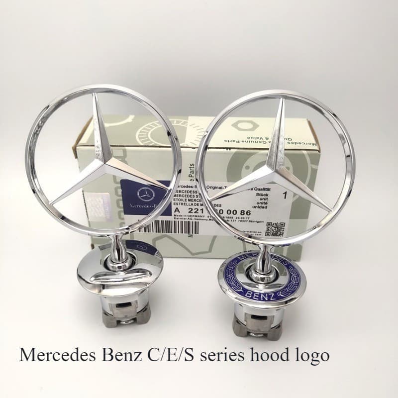 Capô com emblema da estrela do logotipo da Mercedes Benz, frontal prateado e azul 3941 SDXC