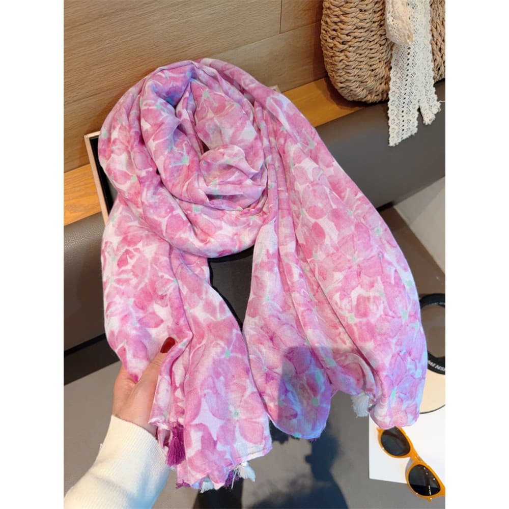 Verão novo estilo ervilha flor viagem foto protetor solar pára-sol algodão linho cachecol feminino All-Match Oversized x