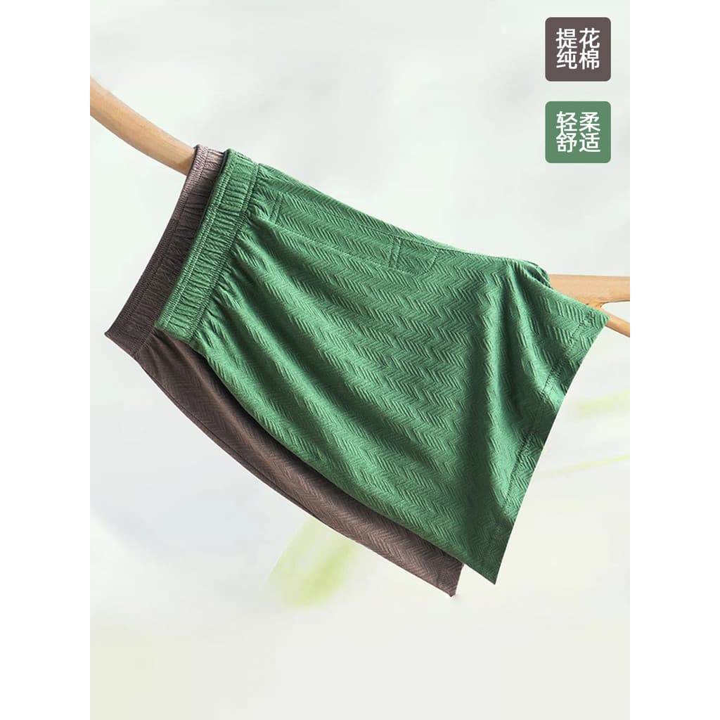 Shorts casuais de algodão puro masculino, leve, respirável, três pontos, alta elasticidade, cintura média, verde, calças