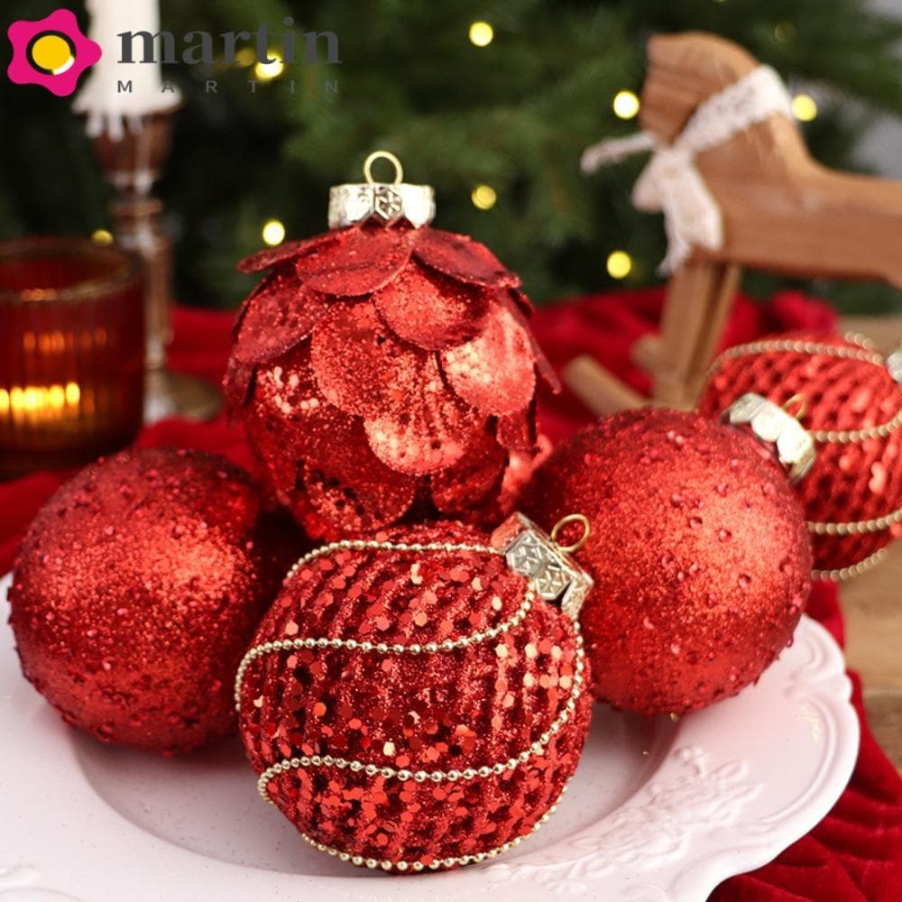 MARTIN 9 Pcs Bola Decorativa De Árvore De Natal , Enfeites De Espuma Pintada , Glitter