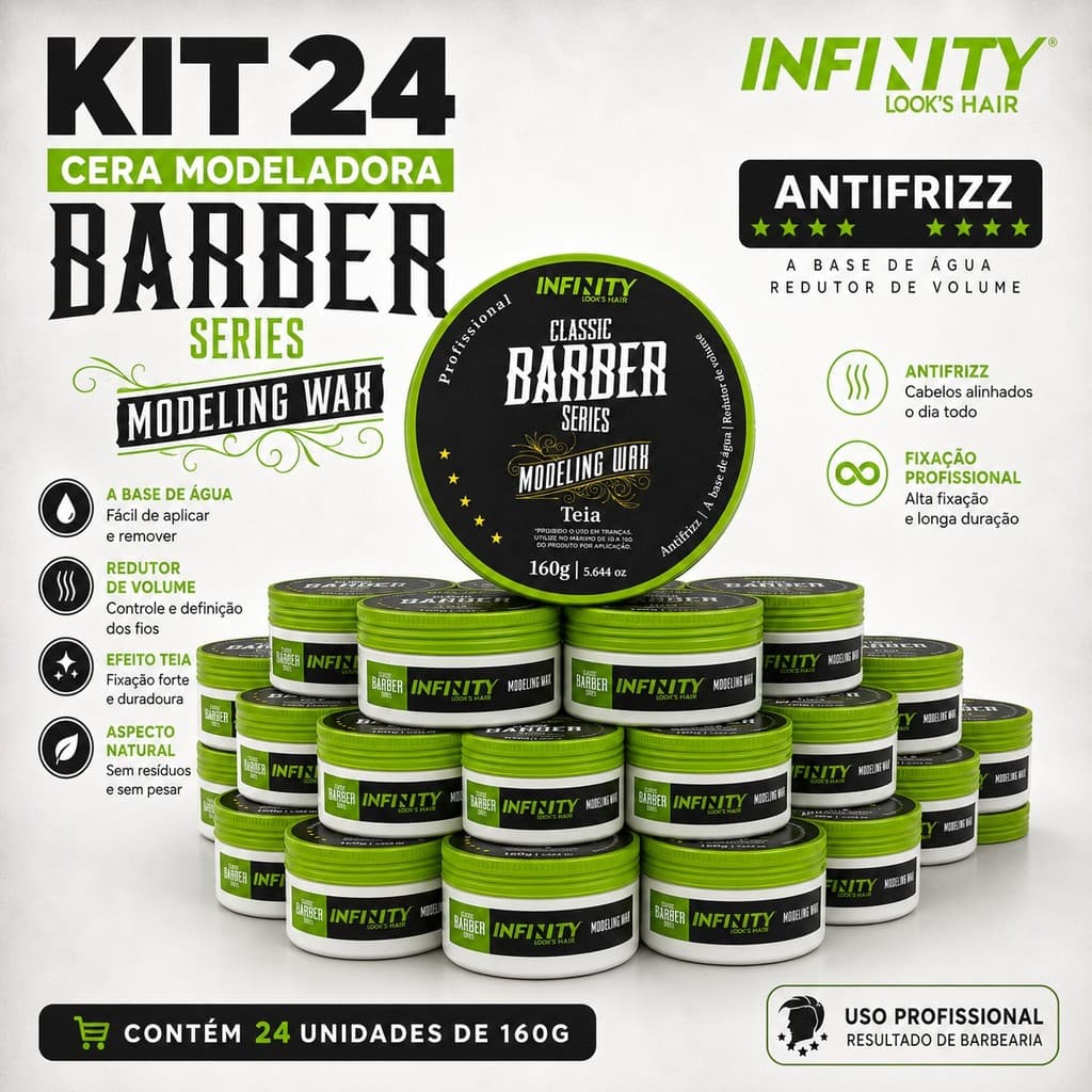 Kit 24 Pomadas Modeladora Anti Frizz Infinity Barber Efeito Teia 160g