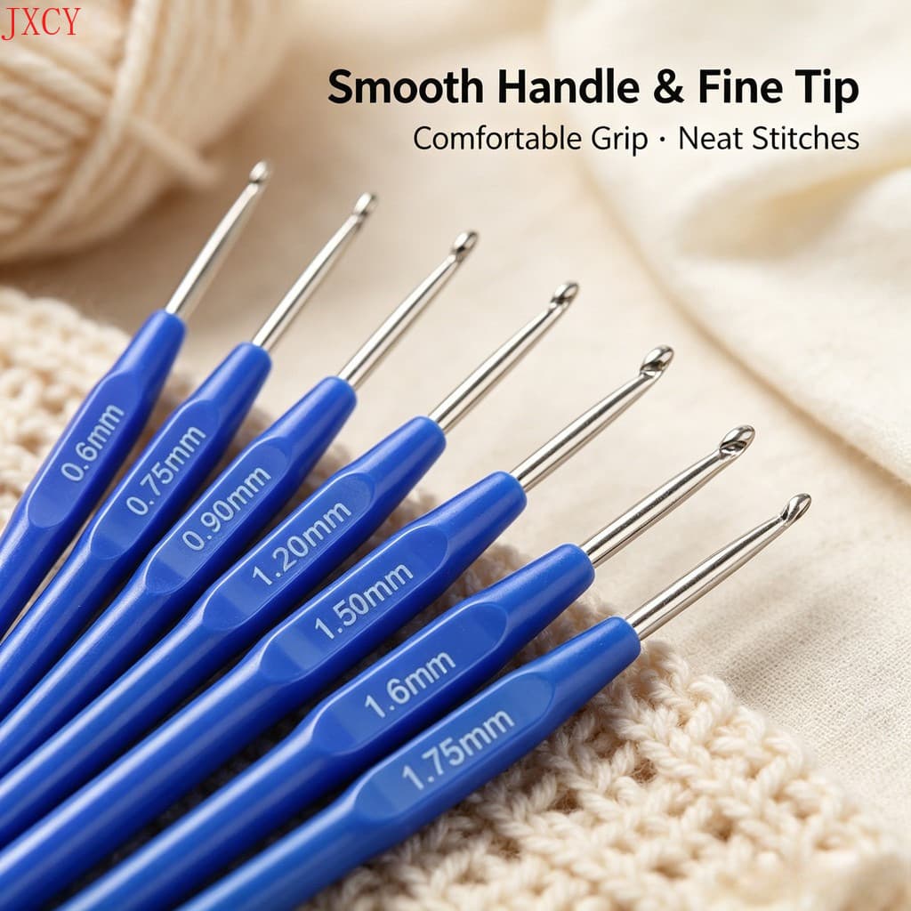 8 Pçs/set De Ganchos De Crochê De Alumínio Com Alça Macia Azul 0.6-1.75mm Adequado Para Fio Fino Tecido À Mão