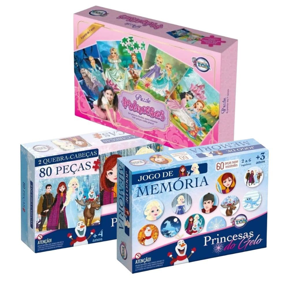 Kit 3 Jogos Princesas Jogo Da Memória E Quebra Cabeça Toia Brinquedos