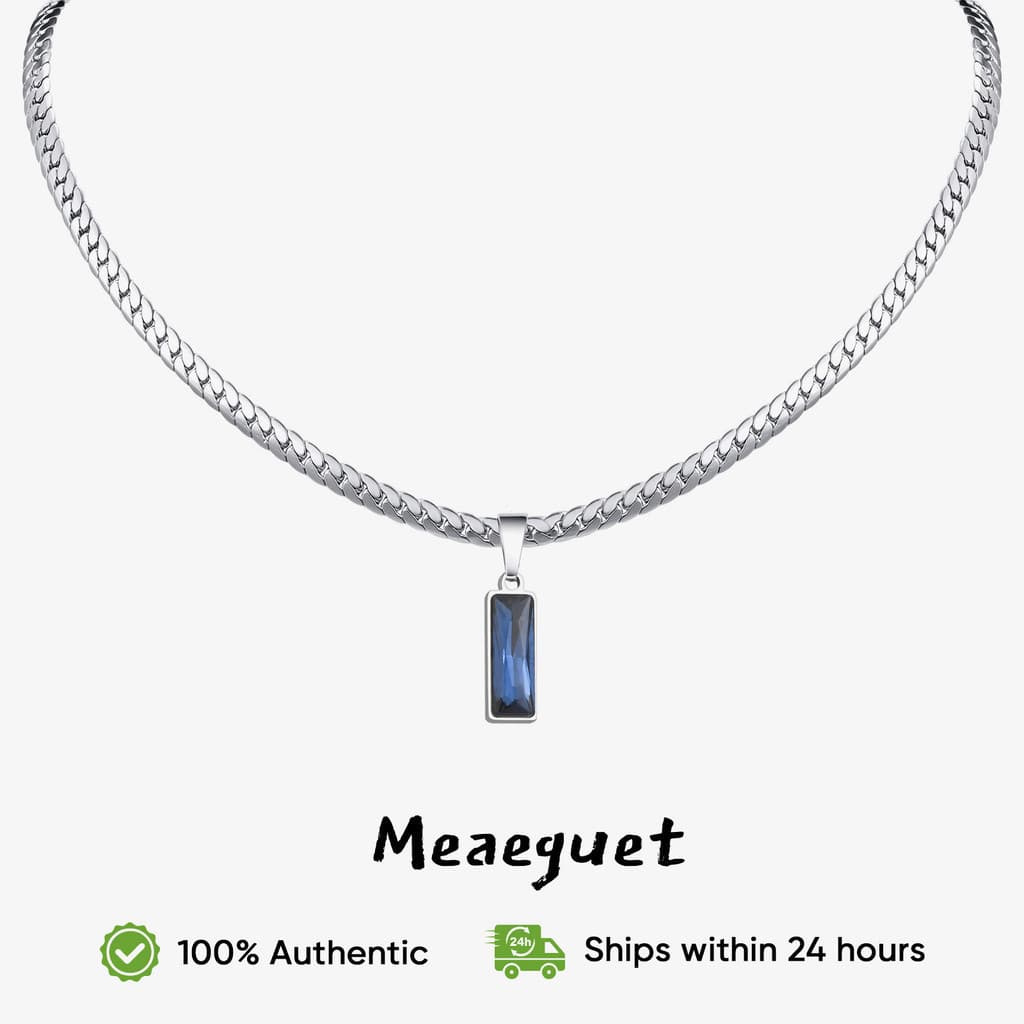 Colar Masculino Meaeguet com Corrente Cubana - Pingente de Vidro Retangular Azul, Aço Hipoalergênico (Adequado para Moto