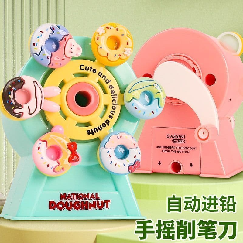 [Estoque pronto] Novo estilo Donut Ferris Wheel Apontador de lápis de quatro cores automático com entrada de chumbo Apon