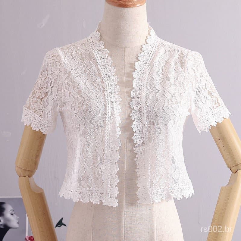Camisa de renda feminina, saia de verão para atividades ao ar livre, jaqueta fina para ar condicionado, roupa curta de p