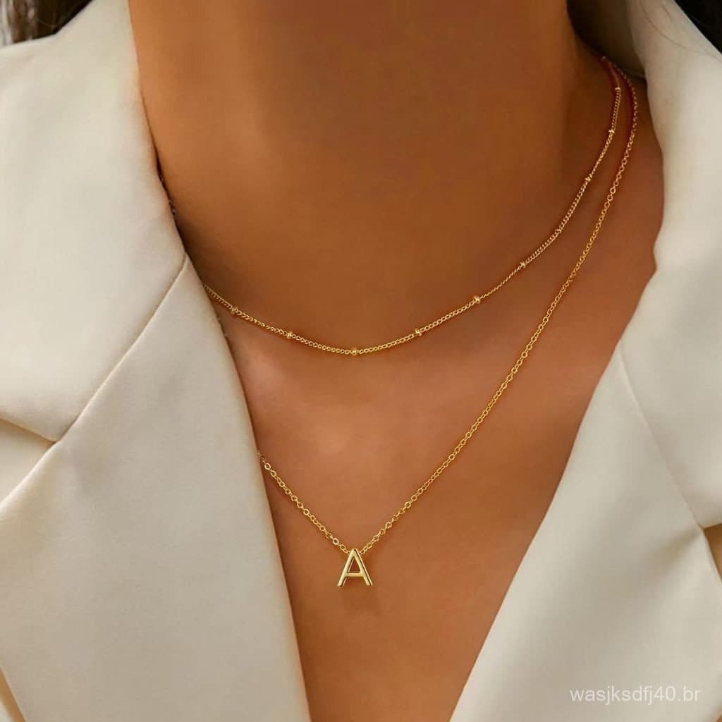 Colar Choker Duplo Inoxidável Com Pingente De Letras Inglesas Banhado A Ouro 18k