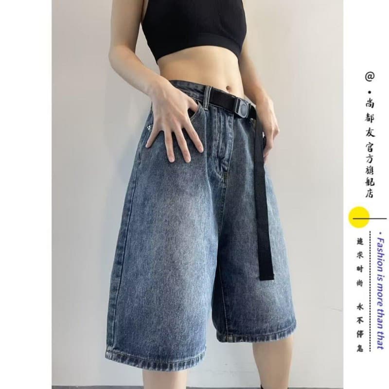 Calças de brim soltas de cintura média moda Popular Retro Denim Shorts novo estilo masculino preguiçoso calças de cinco