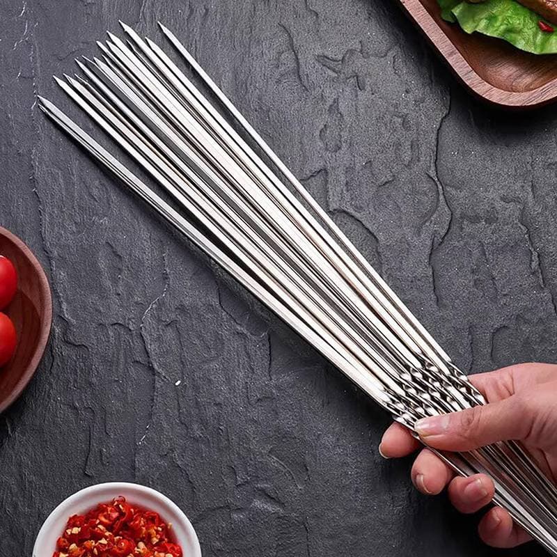 10 Pçs Prata Aço Inoxidável Espeto De Churrasco Reutilizável Grill Stis Garfo Para Utensílio Cozinha Ferramenta Acampame