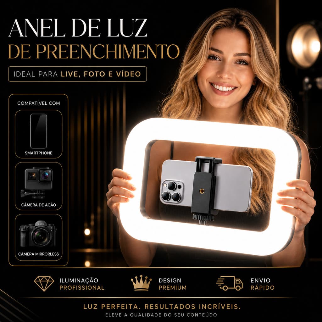 Ring Light Profissional Led 20W Iluminador Portátil Para Celular