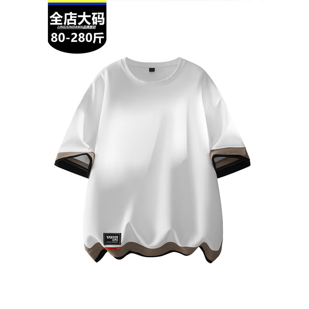 Juventude Plus Size verão gelo sentir gordo meninos caídos mangas de ombro cor combinando camiseta de manga curta solta
