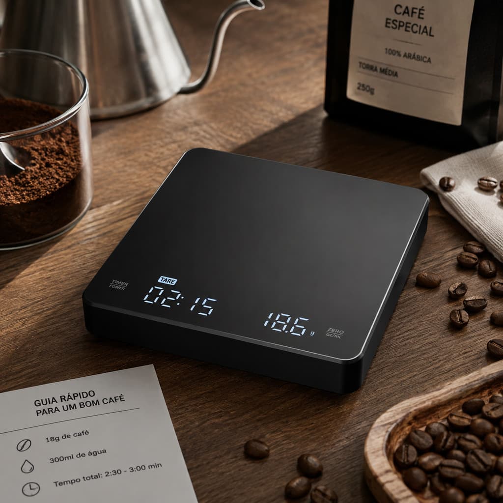 Balança de Café Digital Timer Cronômetro Recarregável USB Barista Cozinha