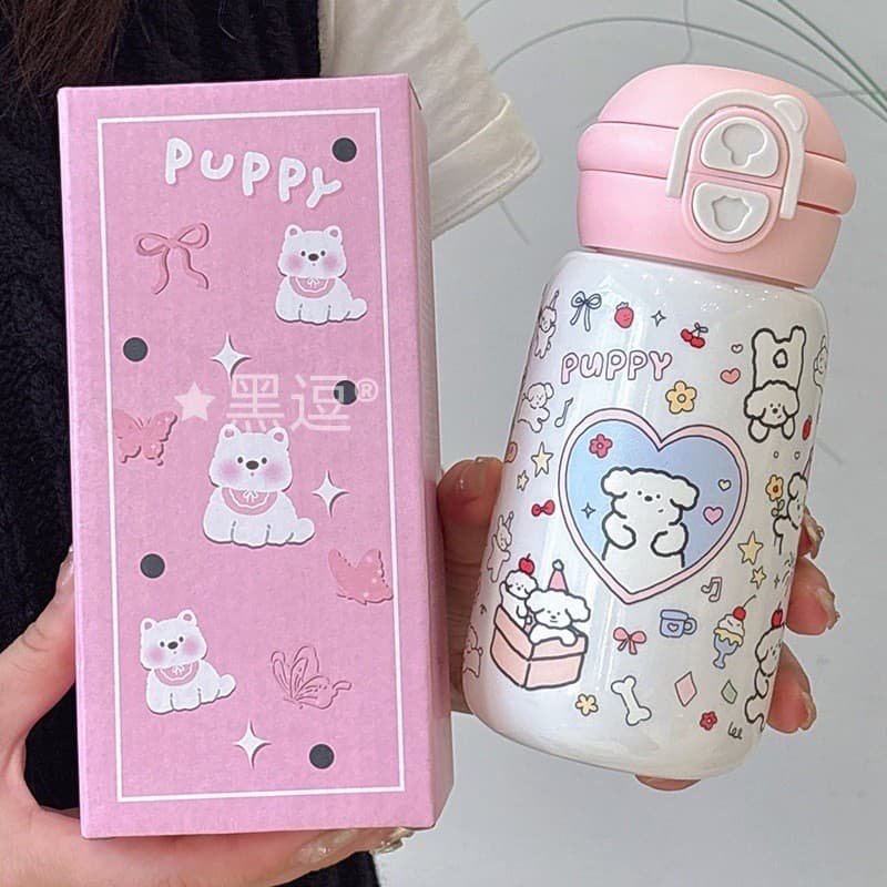 Novo estilo linha filhote de cachorro copo de água menina copo de palha de alto valor copo de plástico de grande capacid