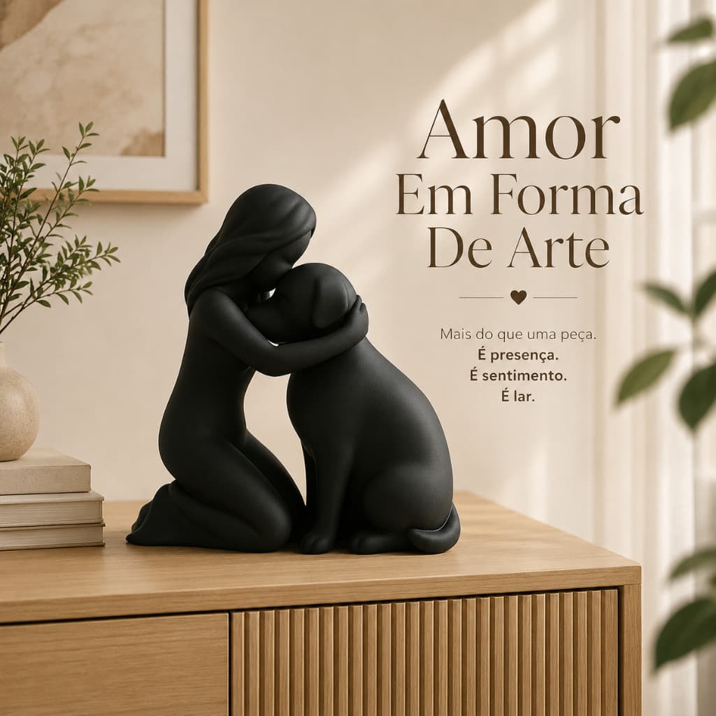Escultura Decorativa Mulher Beijando Cachorro Minimalista Enfeite Sala Estante Presente Pet