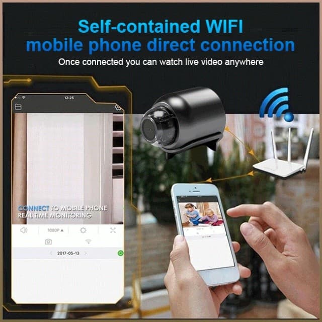 Mini câmera HD Wi-Fi, câmera de vigilância remota sem fio para casa inteligente.