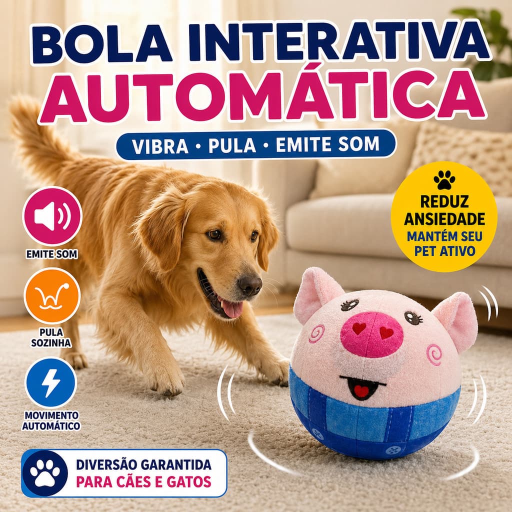 Brinquedo Cachorro Porco Pula e Toca Som Pelucia USB Gasta Energia