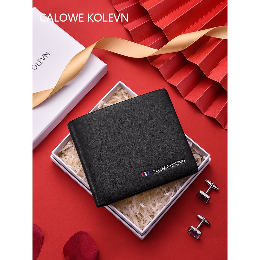 CALOWE KOLEVN Carteira masculina genuína de couro genuíno curta carteira masculina de couro macio carteira de negócios d