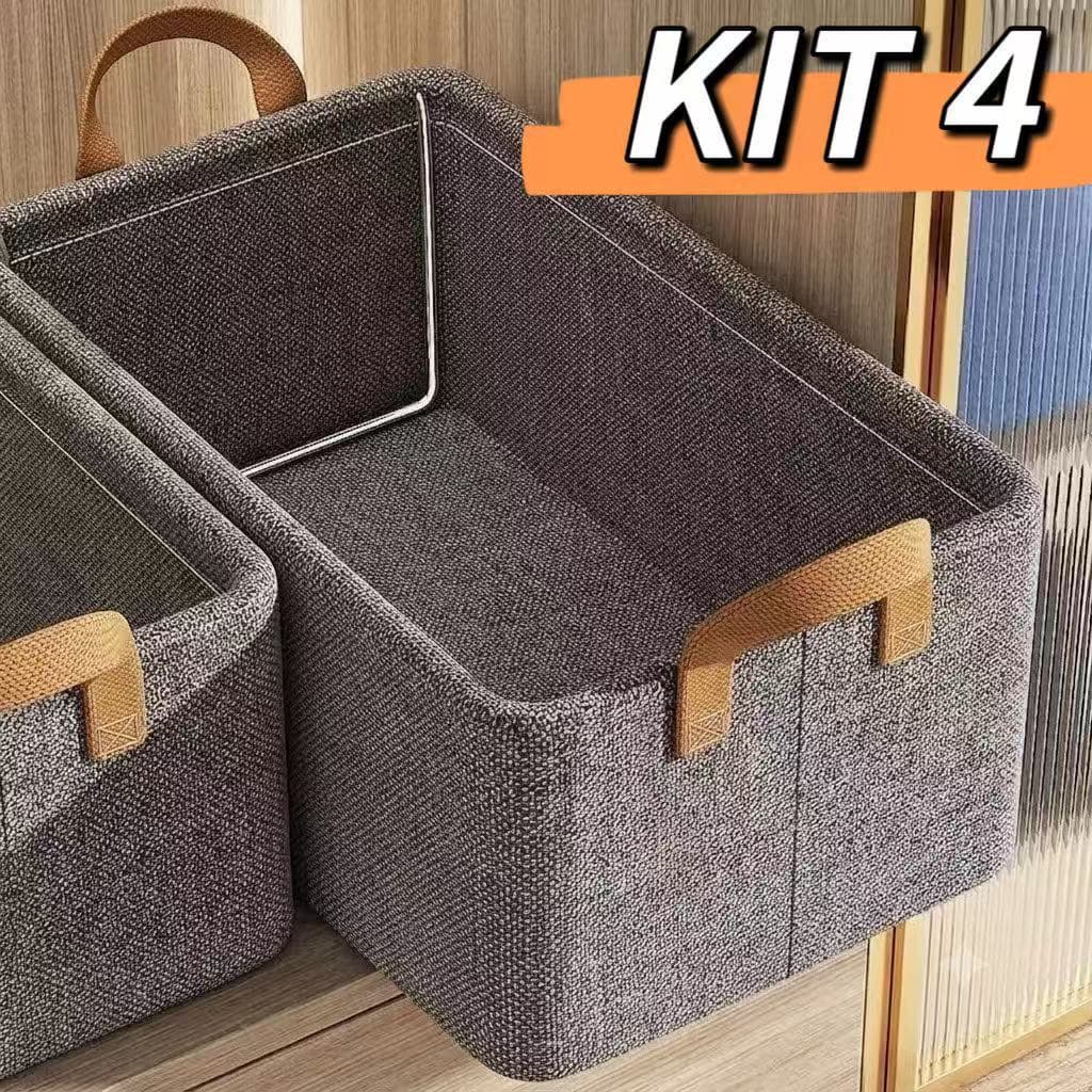 Kit 4 organizadora de roupas, cesta de tecido com armação de aço para camisetas e calças no guarda-roupa