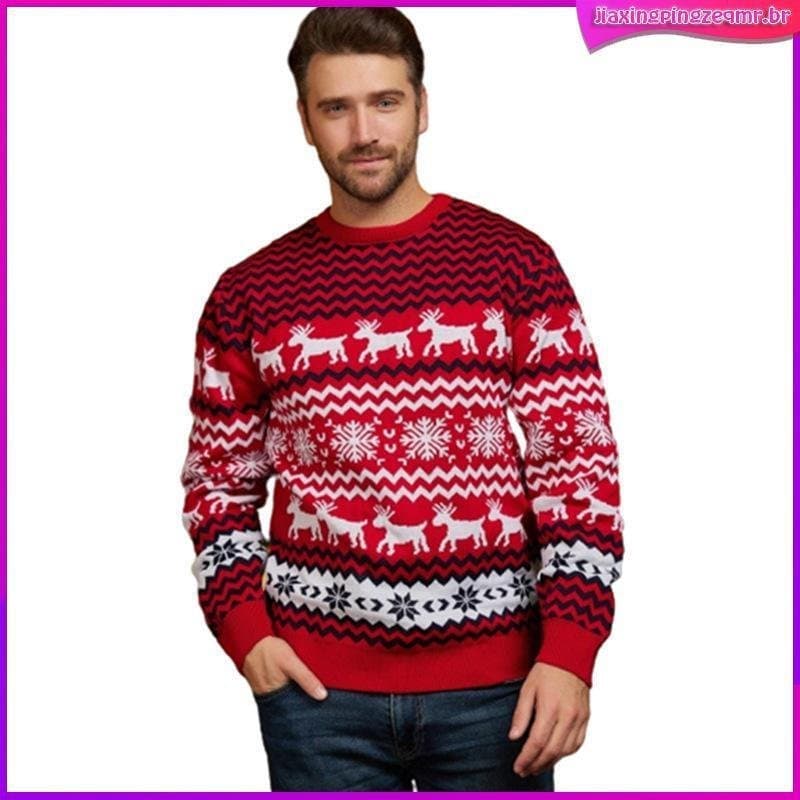 Conjunto de Suéteres para Casal 2025, Suéter de Natal Masculino e Feminino, Suéter de Gola Redonda com Estampa de Rena H