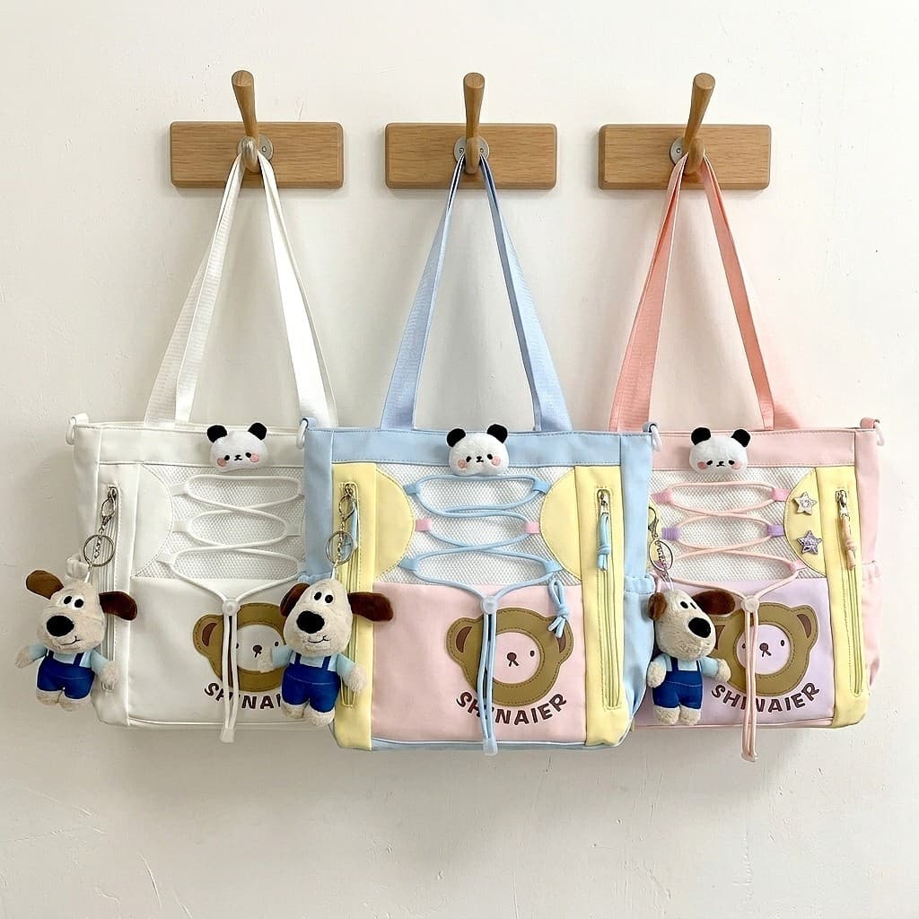 Bolsa Feminina Tiracolo e Tote Coreana Kawaii Grande Capacidade Escolar Casual Ombro Moda Jovem