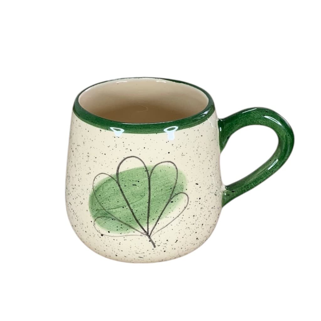 Xícara Americana Verde 250mL Decorada De Trevo Feita Em Cerâmica Para Bebidas Pintura a Mão