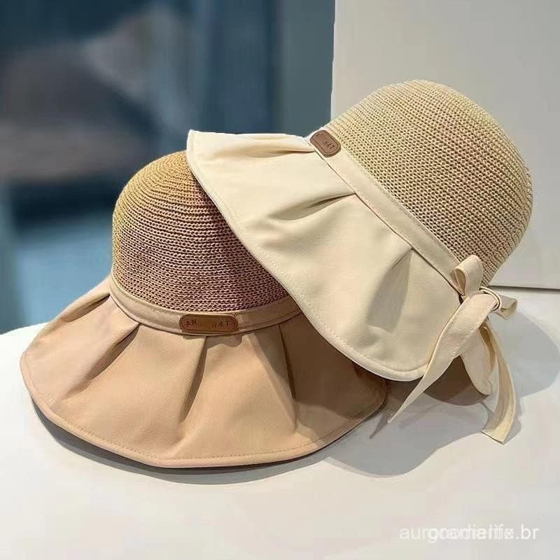 EA & Moda Chapéu Balde Feminino Verão Proteção UV Grande Aba Larga Praia Chapéus De Sol Viagem Ao Ar Livre Arcos Panamá