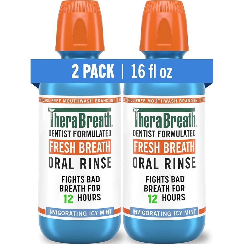 Enxaguante bucal TheraBreath Fresh Breath, sabor menta gelada, sem álcool, 16 fl oz (pacote com 2) SIGS