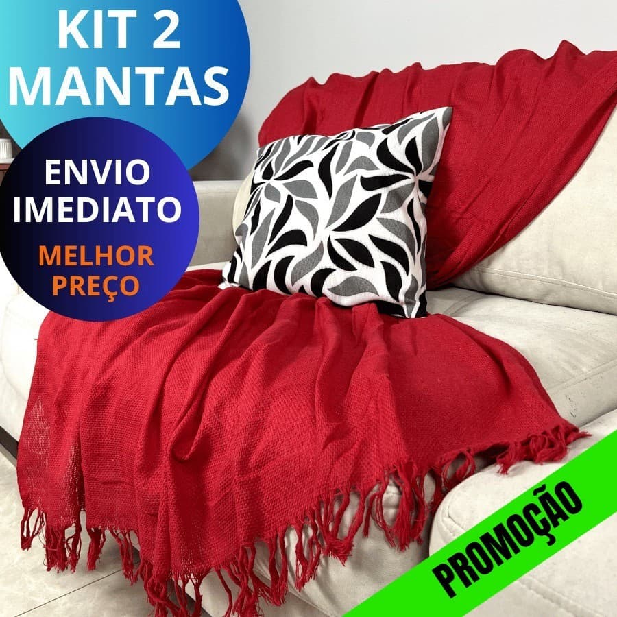 KIT 2 Mantas Para Sofá  2,10m x 1,20 m Algodão Decorativa Artesanal | Cobre Sofá e Colchão