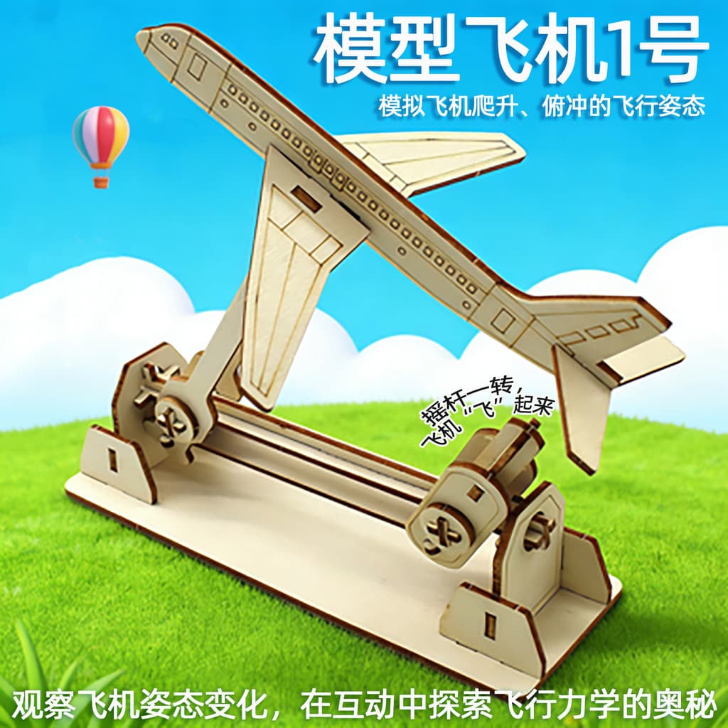 Pequena produção de ciências e tecnologia 3D avião de madeira decolagem modelo montagem artesanal DIY quebra-cabeça alav