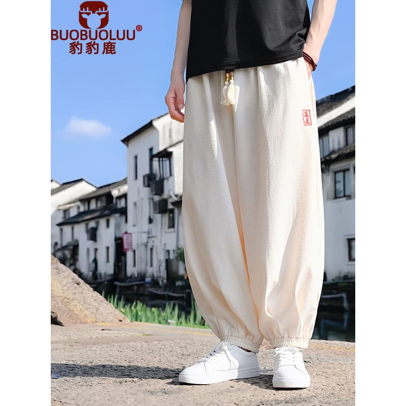 Calças casuais estilo chinês calças masculinas calças casuais estilo chinês verão estilo fino gelo seda Harem Bloomers s