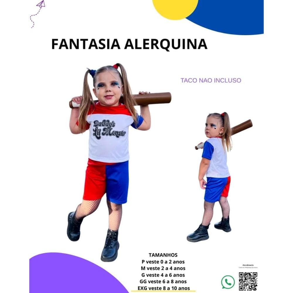 Fantasia infantil Arlequina - Tamanho G