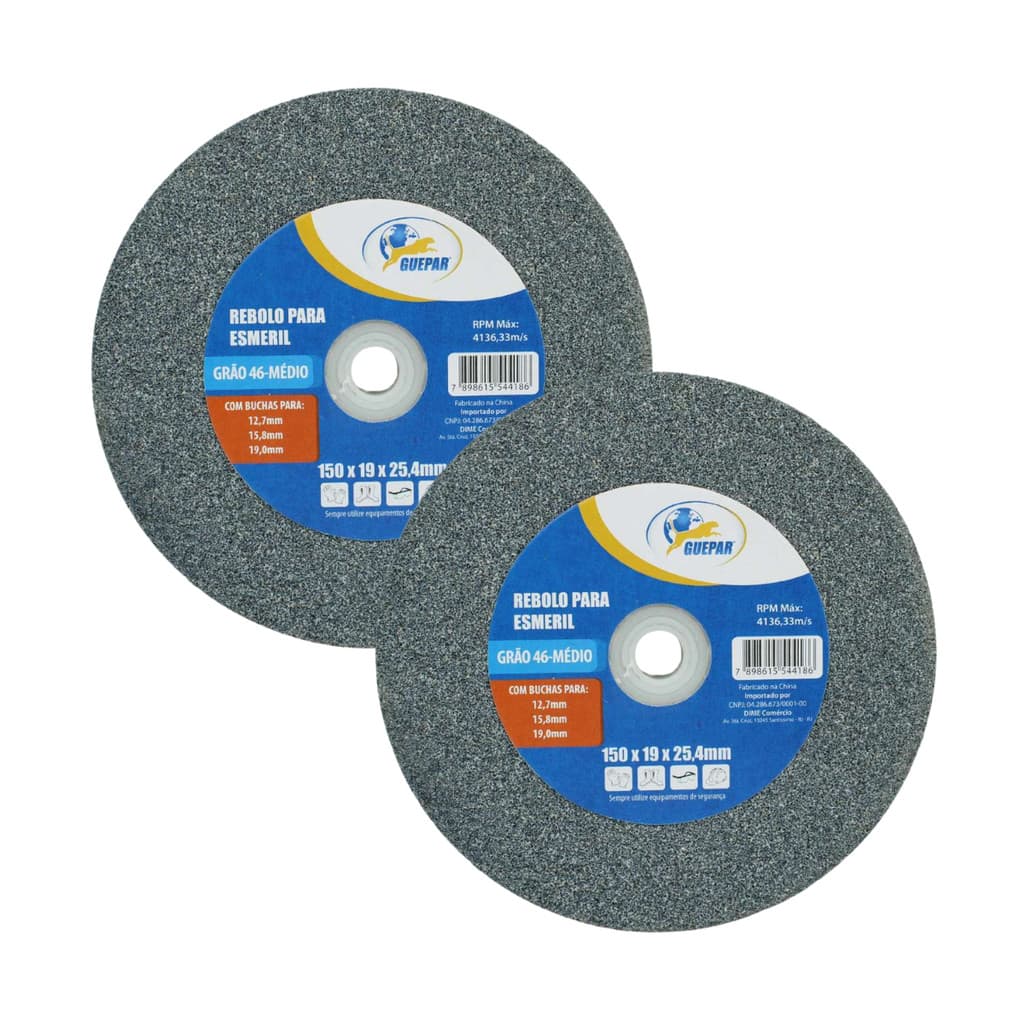 Kit 2 Rebolo Para Esmeril 6 Polegadas Grão 46 Com 6 Buchas Guepar