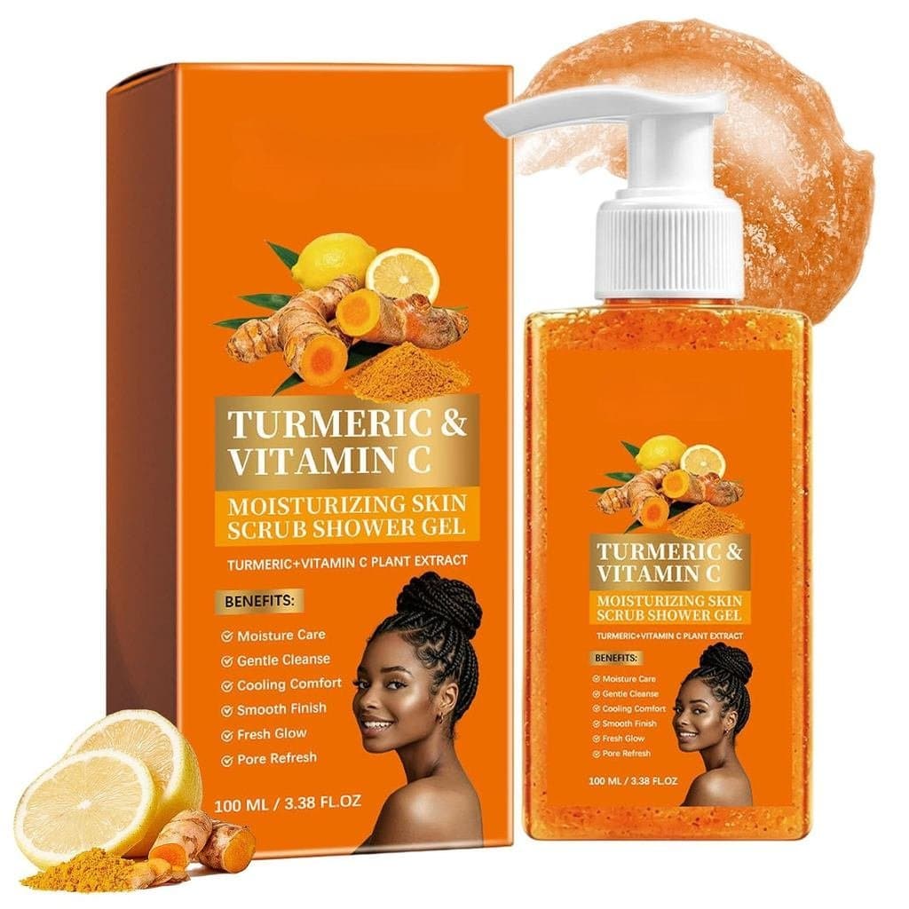 Gel de Banho Esfoliante com Cúrcuma e Vitamina C, Tamanho Viagem, Esfoliante Corporal, Gel Esfoliante e Limpador Diário,
