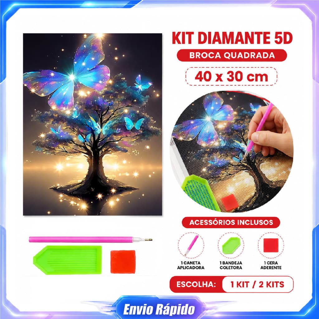 Kit pintura de diamante quadrado Árvore Borboleta Estelar DIY 40x30cm tela caneta bandeja argila